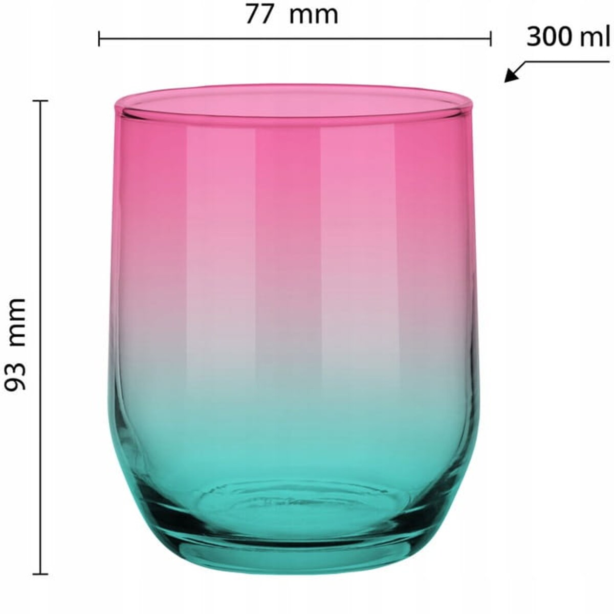 Kolorowa Szklanka 300 ml Turkusowo Różowa na Drinki Wodę Sok Napoje Ozdobna