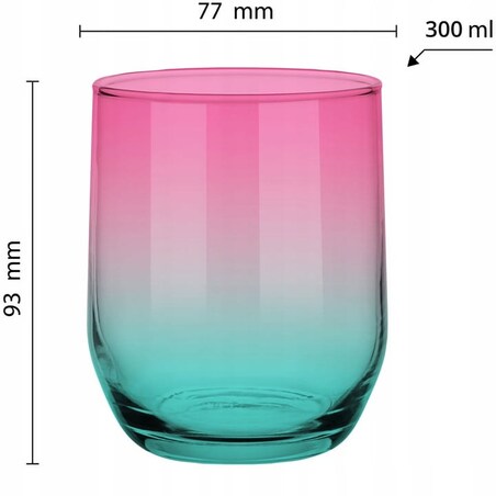 Kolorowa Szklanka 300 ml Turkusowo Różowa na Drinki Wodę Sok Napoje Ozdobna