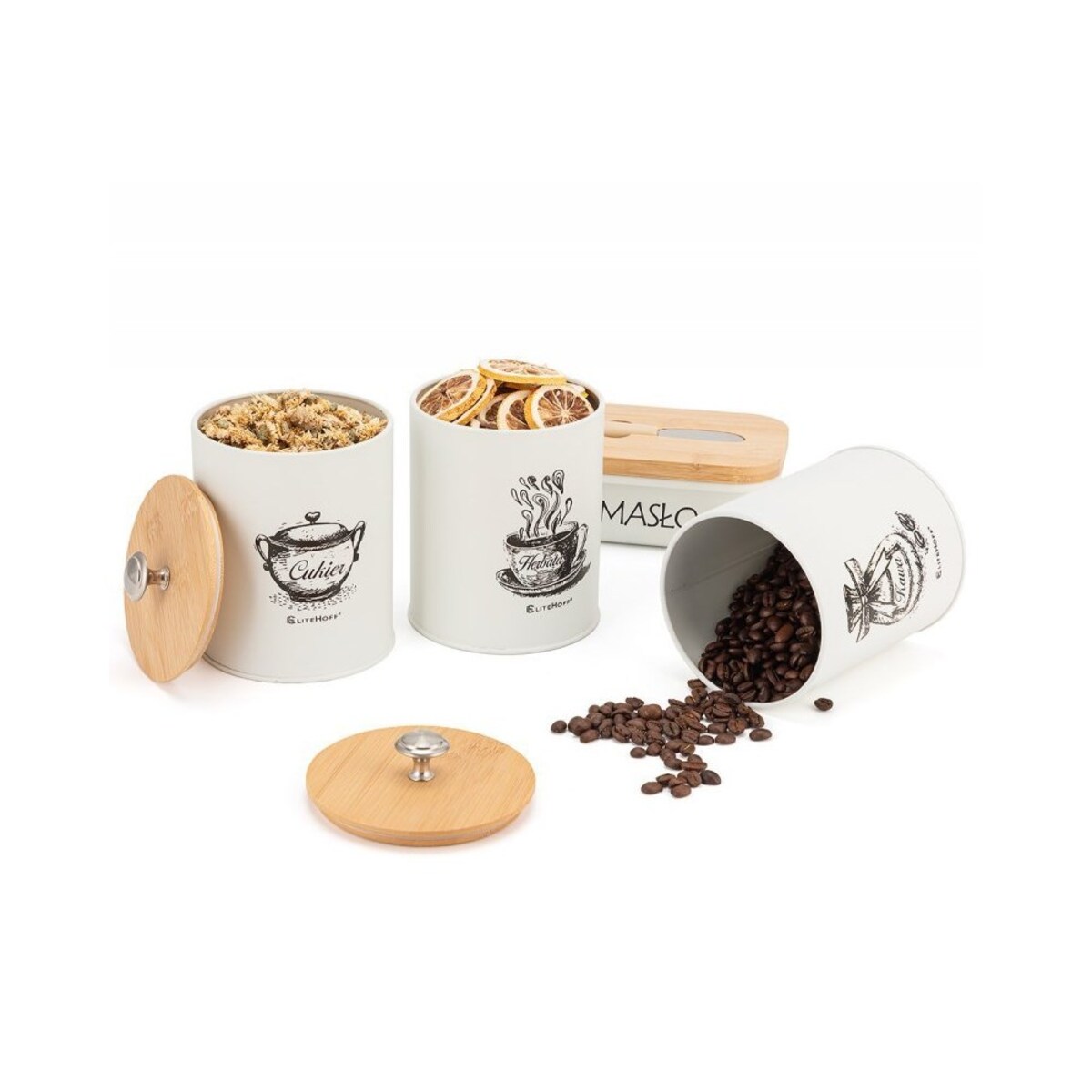 Elitehoff zestaw 3 pojemników kuchennych i maselniczka 49326