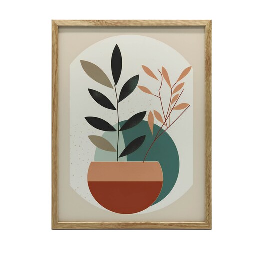 Boho Roślinność, 50x70 cm, rama drewniana jasny dąb, papier matowy 230 gsm