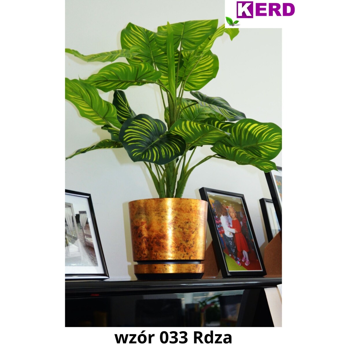 16 cm wzór RDZA Doniczka z podstawką efekt postarzanego metalu industrialna rustykalna loft pomarańczowa