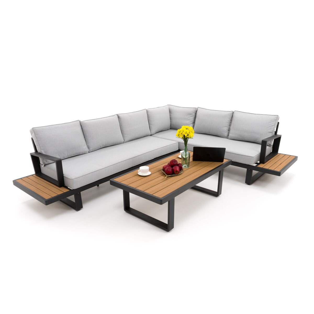 Meble ogrodowe duży narożnik nowoczesny aluminium ATOL grafitowo-szary