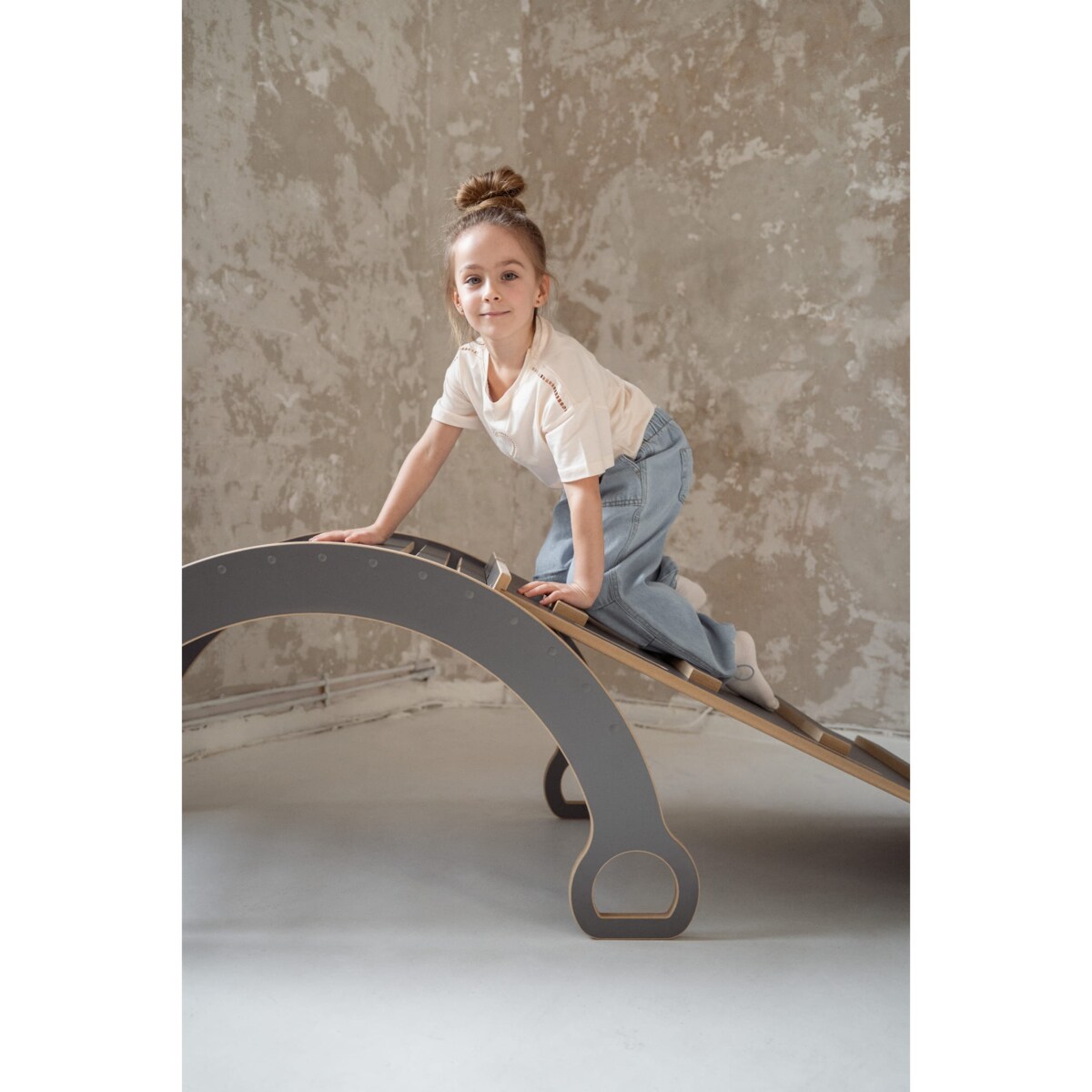 3w1 DUŻY bujak montessori + DUŻA zjeżdżalnia DRABINKA + blat - szary