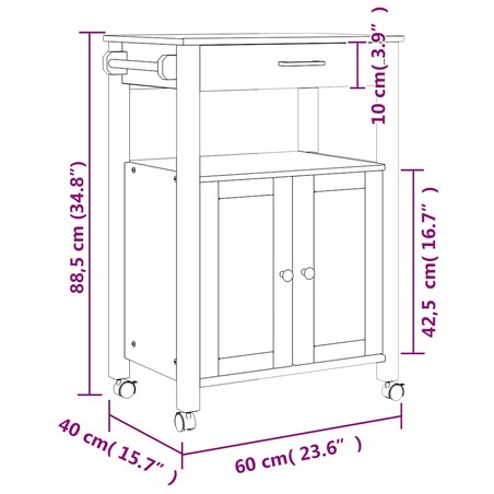vidaXL Wózek kuchenny MONZA, 60x40x88,5 cm, lite drewno sosnowe