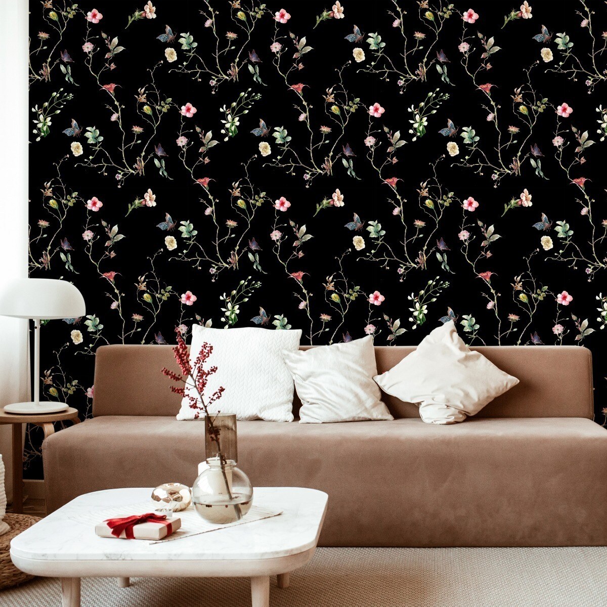 Tapeta kolorowe kwiaty i motyle