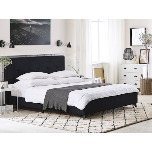 Łóżko tapicerowane 140 x 200 cm czarne AMBASSADOR