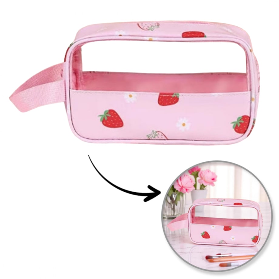 Kosmetyczka rozkładana przenośna kuferek rozmiar S 22x7x13cm TRUSKAWKI KS149