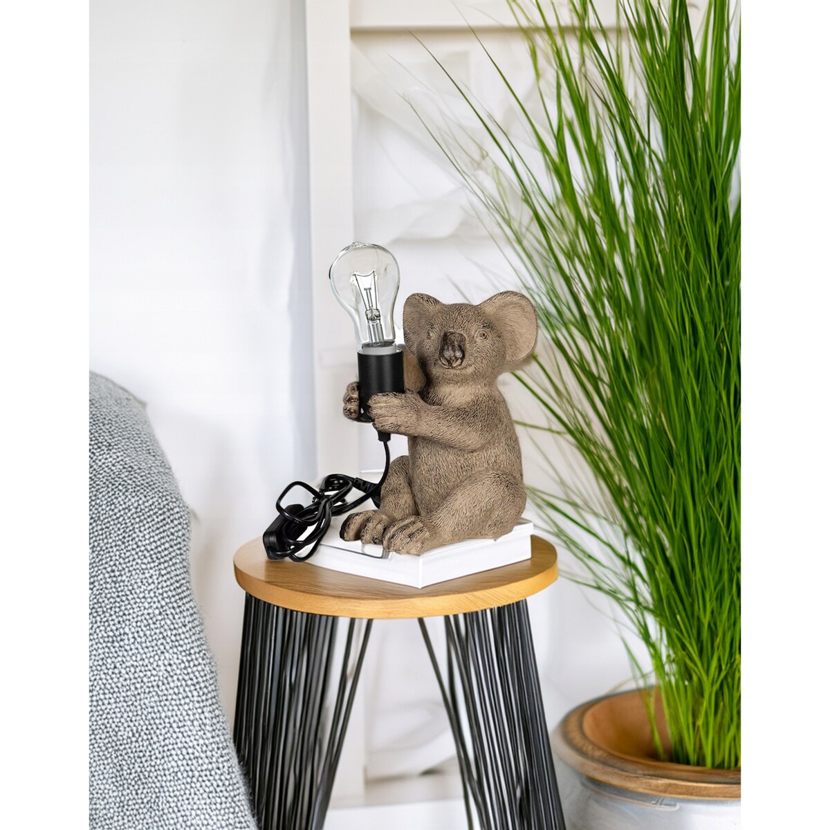 LAMPA MIŚ KOALA STOŁOWA BIURKOWA NOCNA E27 szara 22cm boho dekoracyjna