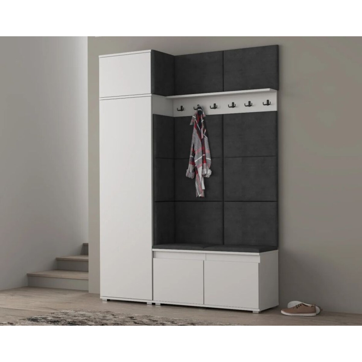 Garderoba z nadstawką i siedziskiem SINGAPUR 154 biała/szara