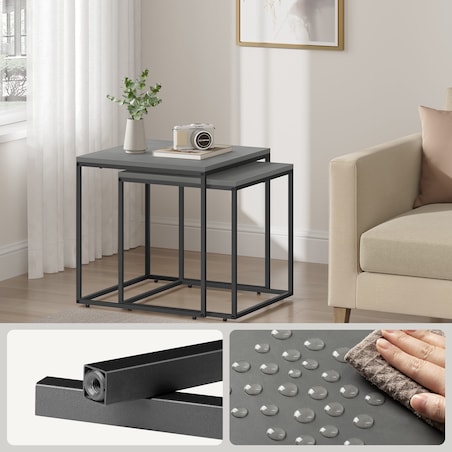 Stolik Kawowy Kwadrat 2Szt Beton, Czarny