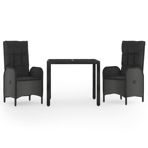 vidaXL 3-cz. zestaw mebli ogrodowych z poduszkami, czarny, rattan PE