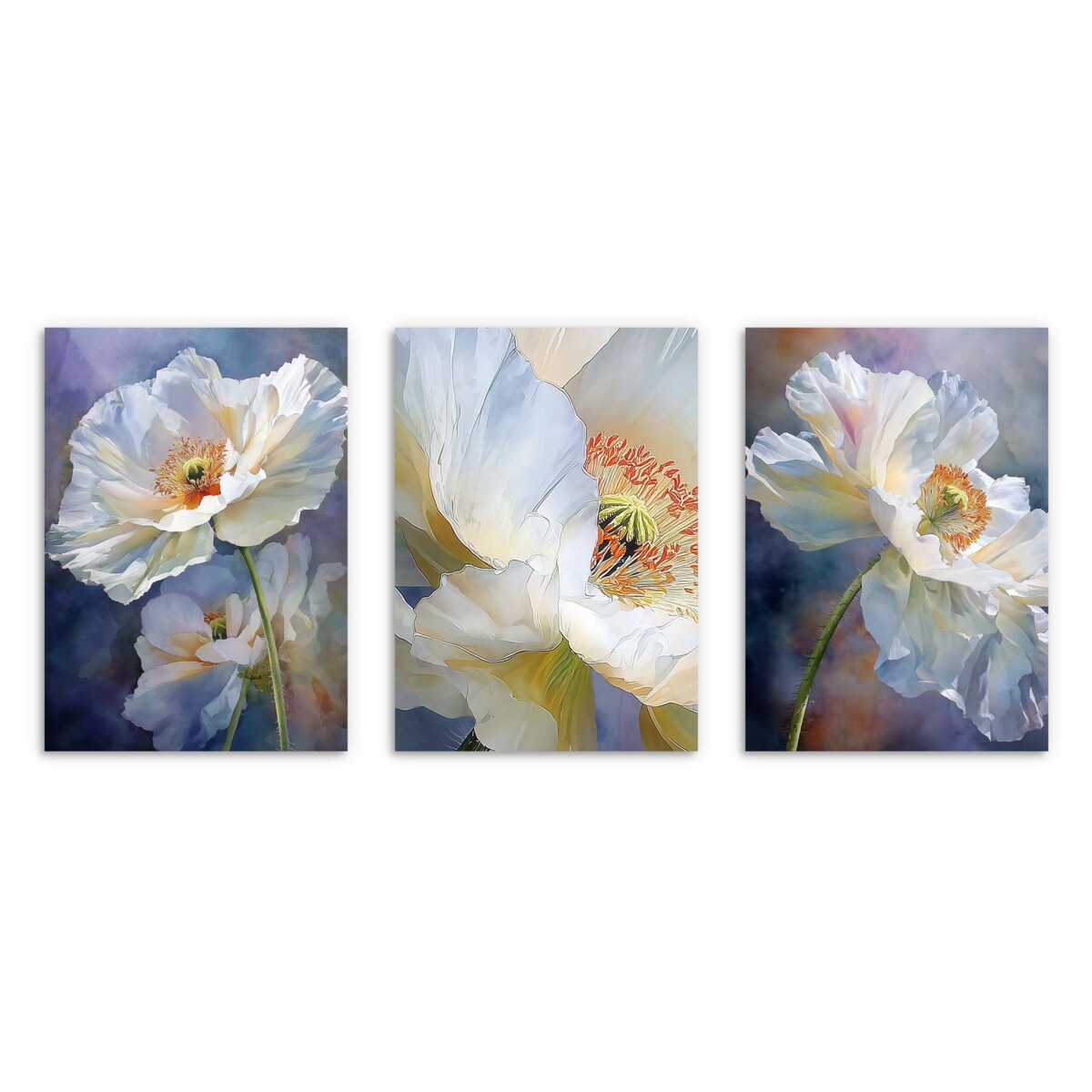 Plakaty Białe Kwiaty Eleganckie Obrazy do salonu sypialni Tryptyk Glamour
