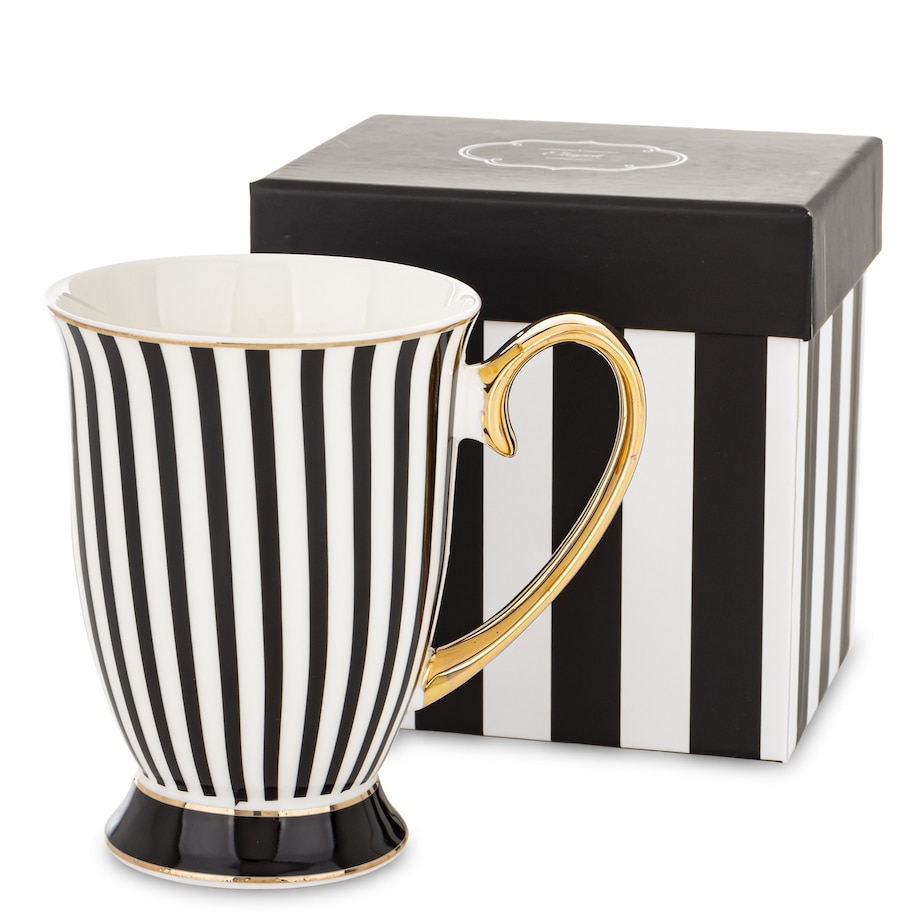 Kubek porcelanowy w paski w pudełku 300 ml TASSA - czarne