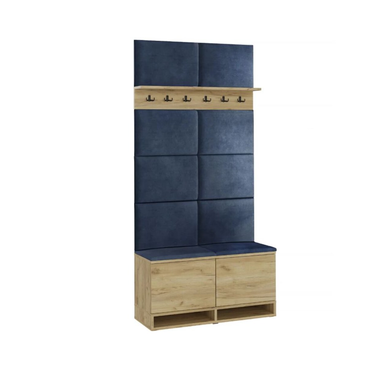 Szafka na buty z siedziskiem i wieszakiem DUBAI dąb craft/granatowa