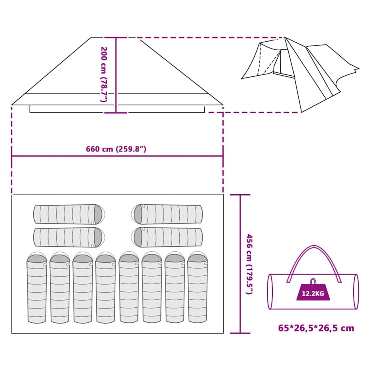 vidaXL Namiot rodzinny z dachem Zielony i beżowy 660 x 456 x 200 cm