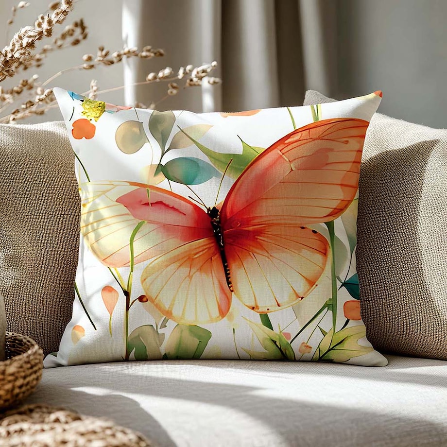 Poszewka dekoracyjna satynowa 40x40 Papilio kolorowe motyle i kwiaty, Satynlove Premium