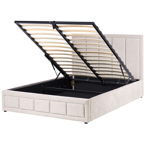 Łóżko z pojemnikiem QUIBERON 140 x 200 cm Beżowoszary