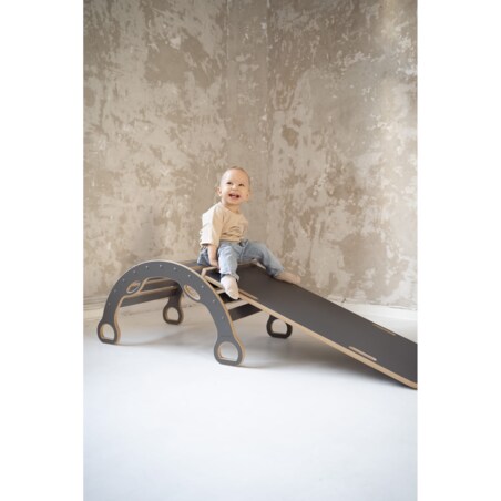 MAŁY bujak montessori z uchwytami + MAŁA zjeżdżalnia DRABINKA - szara