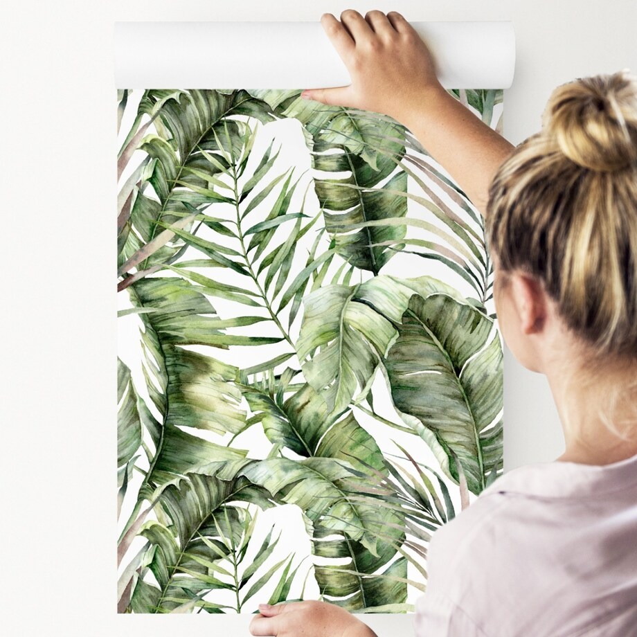 Tapeta LIŚCIE Bananowca Palmy Akwarela