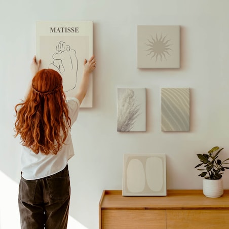 Zestaw 5 obrazów na płótnie - Styl boho minimalistyczne formy - beżowy