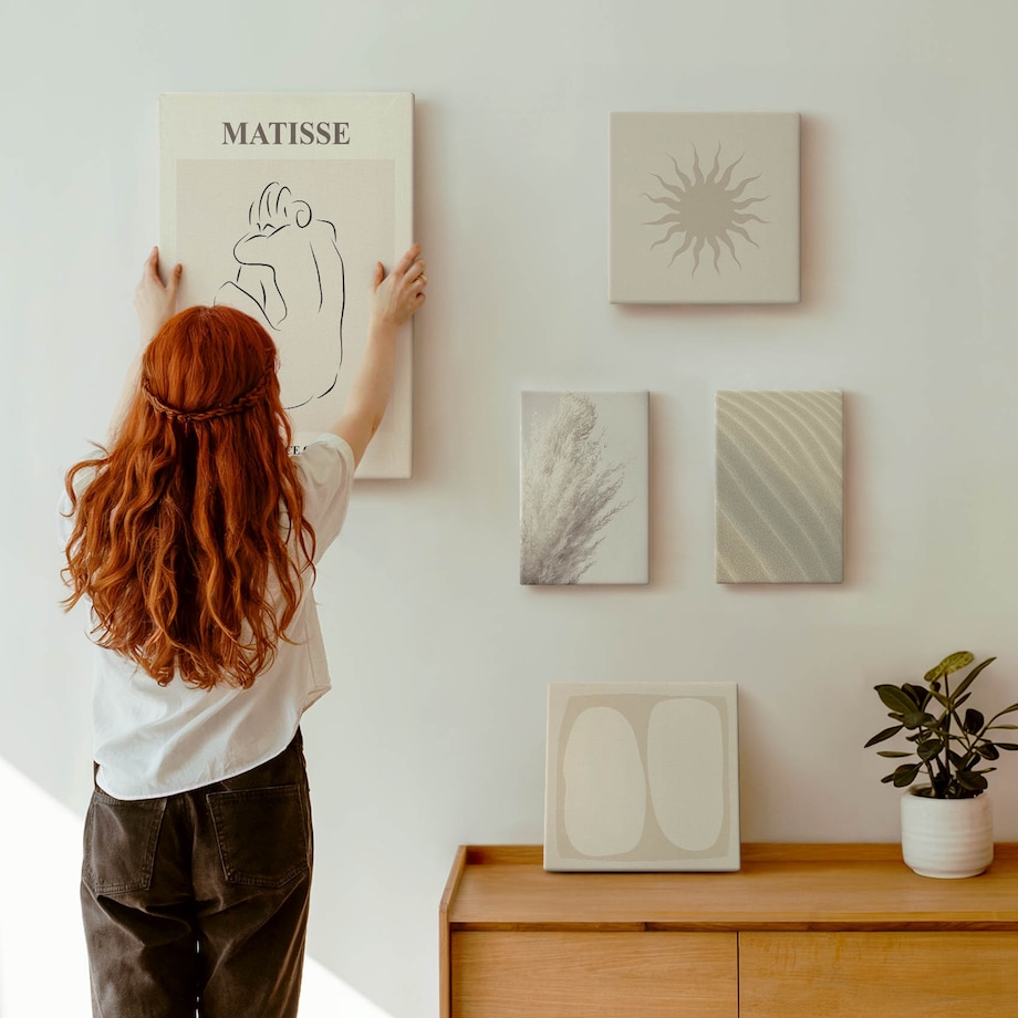 Zestaw 5 obrazów na płótnie - Styl boho minimalistyczne formy - beżowy