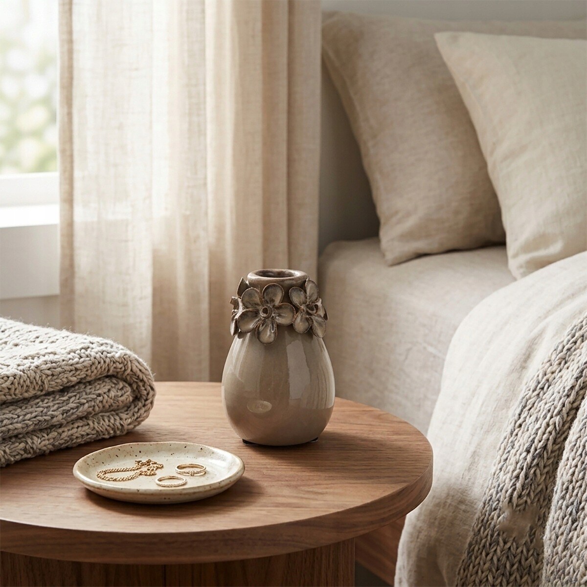MAŁY WAZONIK WAZON 10cm NA GAŁĄZKĘ KWIATY CERAMICZNY BOHO LOFT BEŻOWY