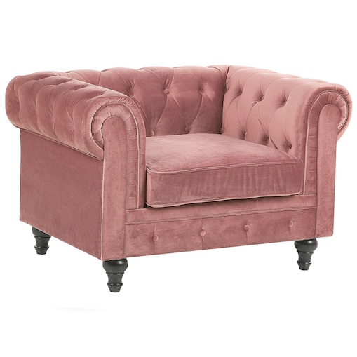 Fotel CHESTERFIELD Welur Różowy
