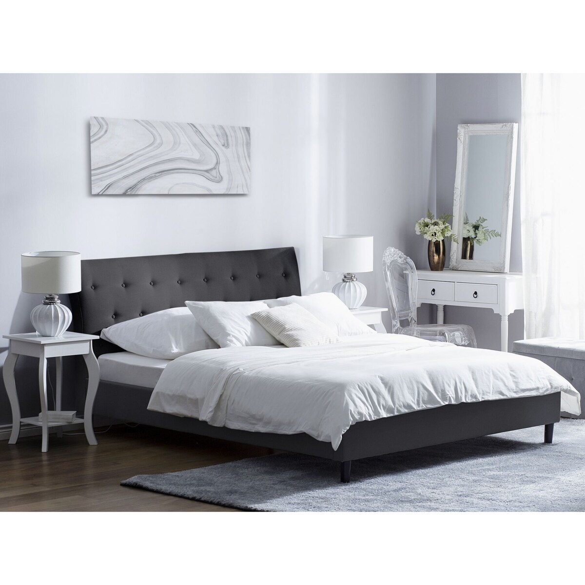 Łóżko tapicerowane 180 x 200 cm ciemnoszare SAVERNE