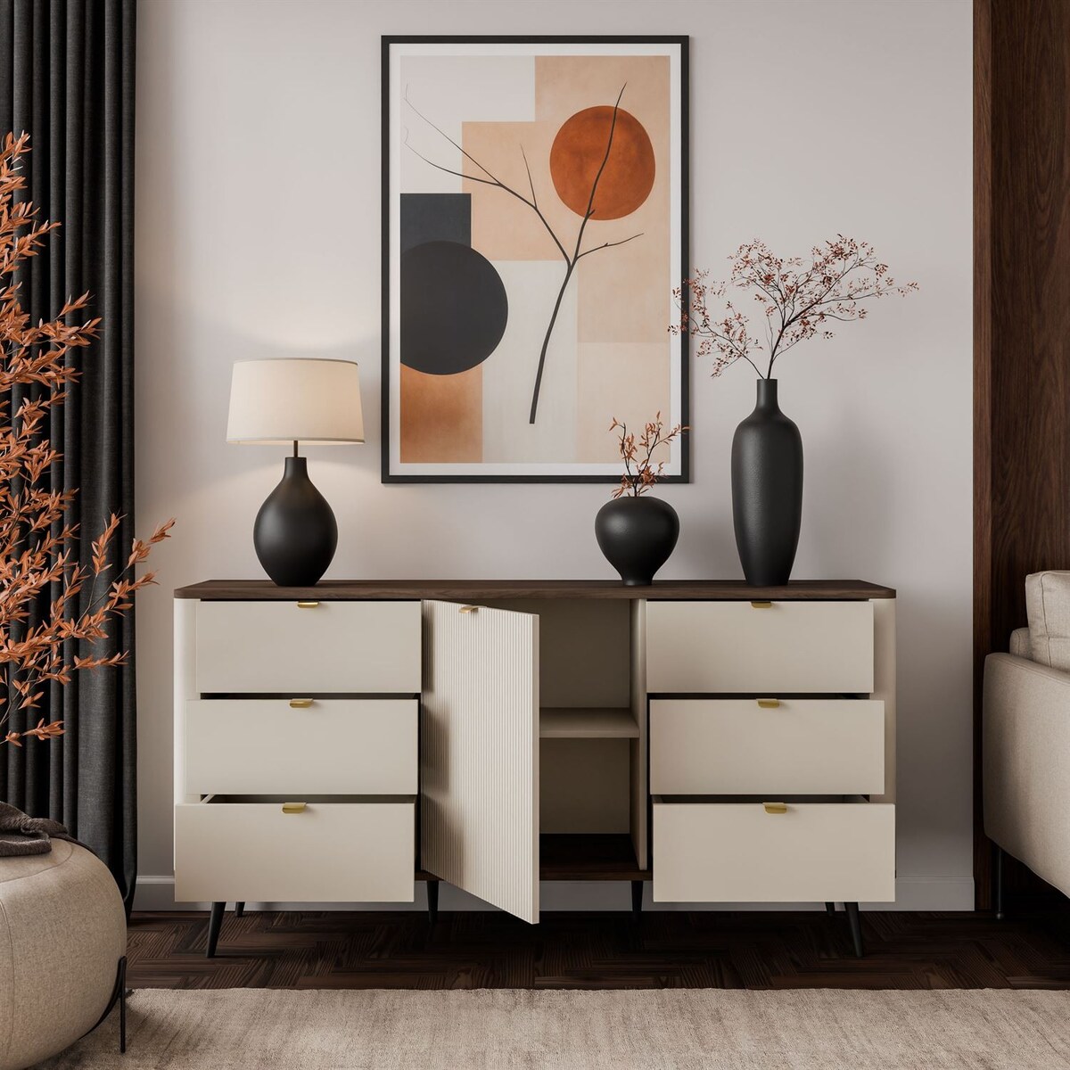 Komoda do przedpokoju AUTUMN 1D6S z sześcioma szufladami, kaszmir / orzech