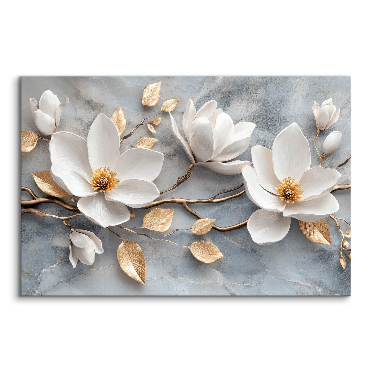 Obraz na płótnie Białe magnolie na marmurze 120x80cm