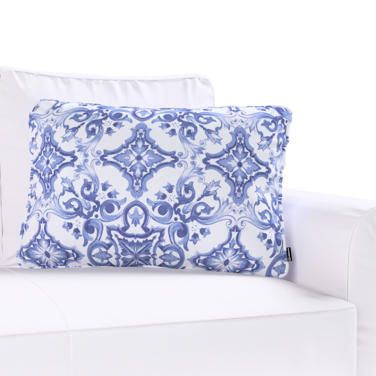 Poszewka Gabi na poduszkę prostokątna 60x40 niebieskie wzory na białym tle
