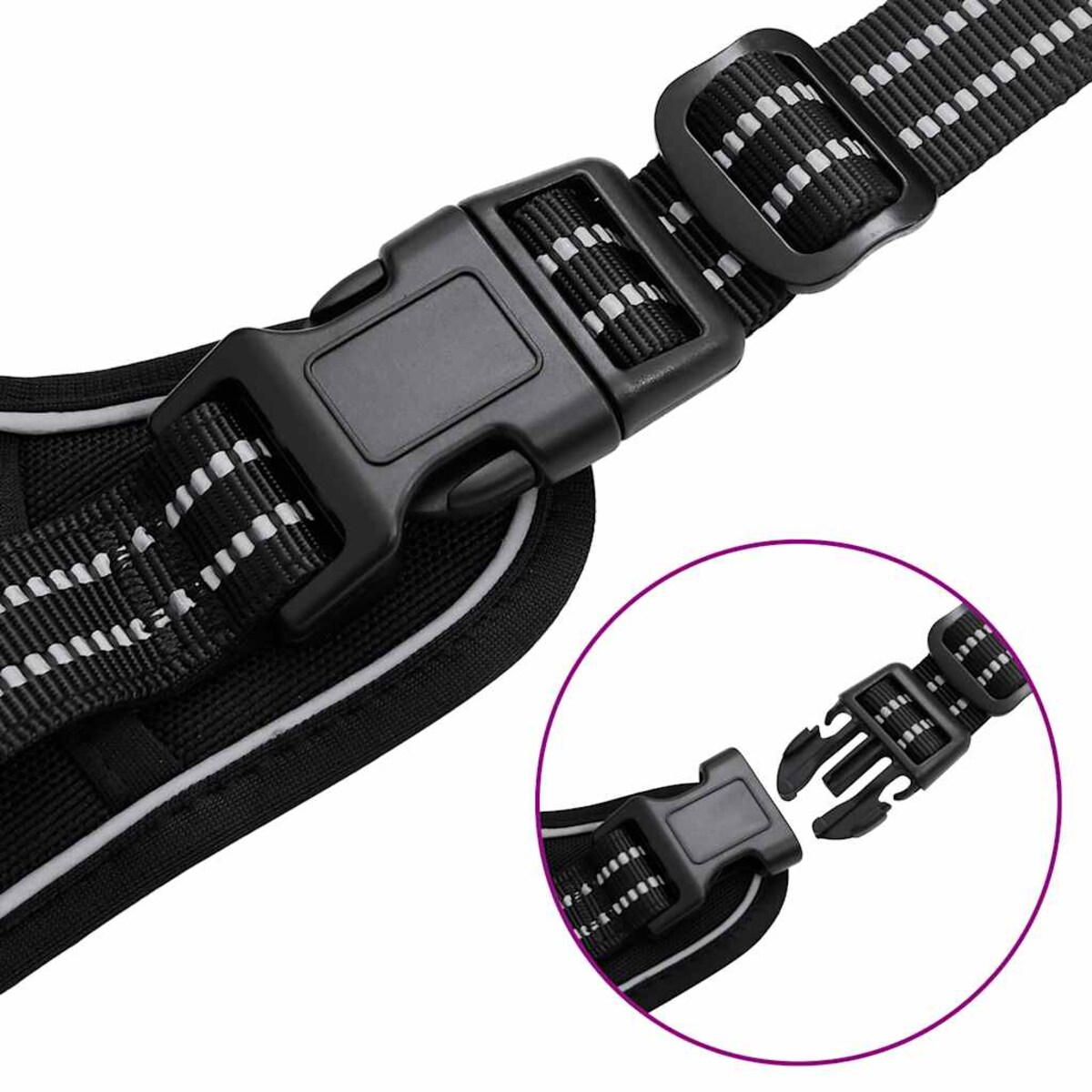 vidaXL Szelki dla psa z odblaskowymi paskami, regulowane, czarne, XL