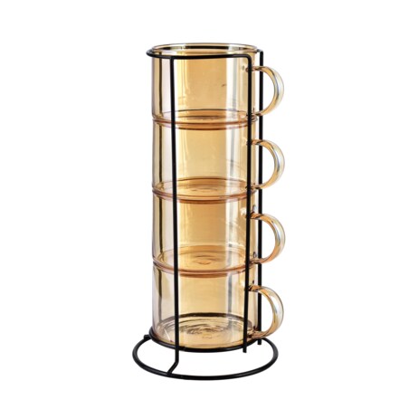 PETER HONEY Komplet 4 filiżanek na stojaku 350ml 12.5x12.5xh27cm