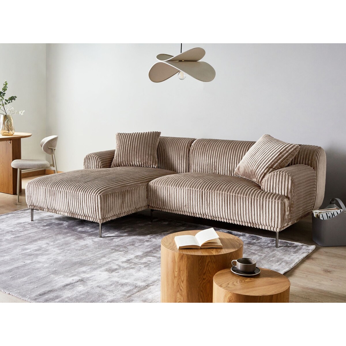 Narożnik prawostronny sztruksowy jasnobrązowy STENUM