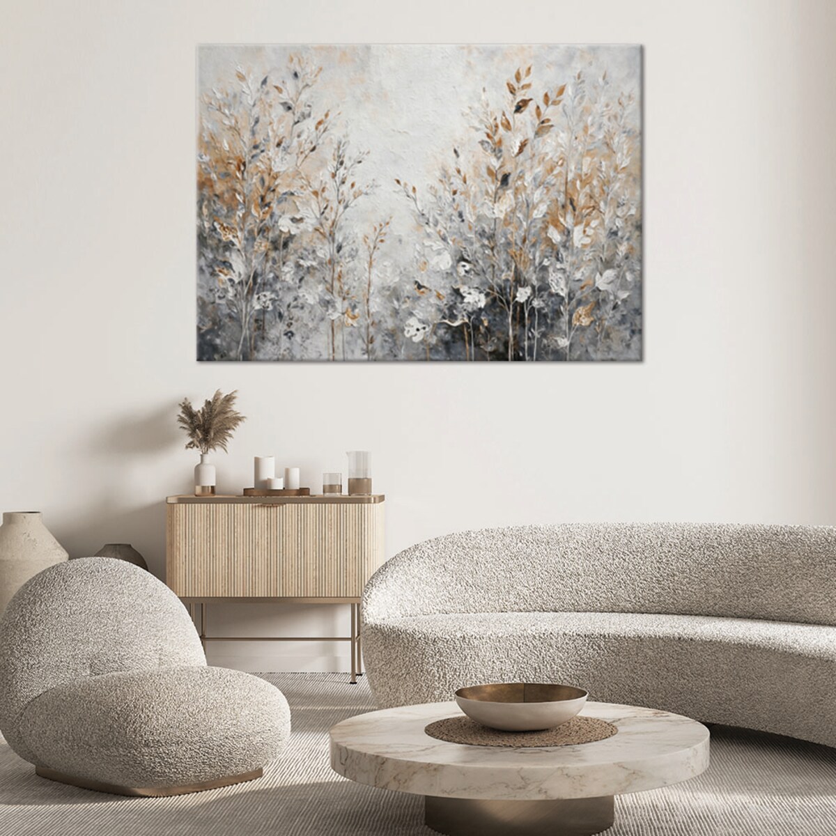 Duży obraz na płótnie do salonu Rośliny Abstrakcja Botanika Złoty 100x70