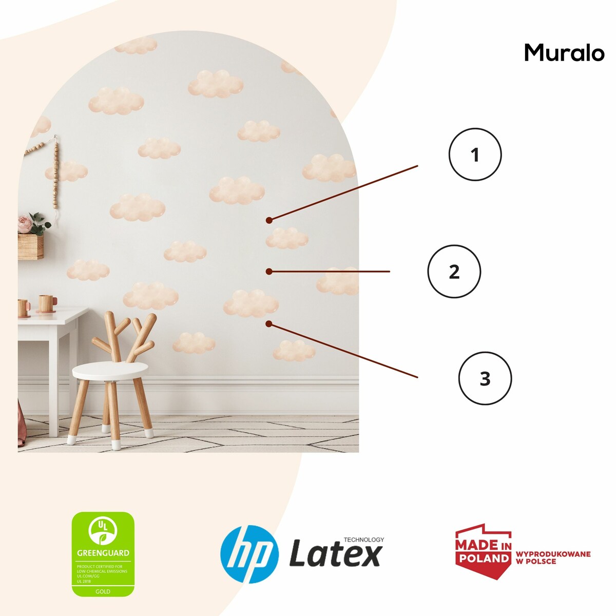 Naklejki Na Ścianę Dla Dzieci Beżowe Chmurki Chmury Styl Boho Zestaw 60x30cm