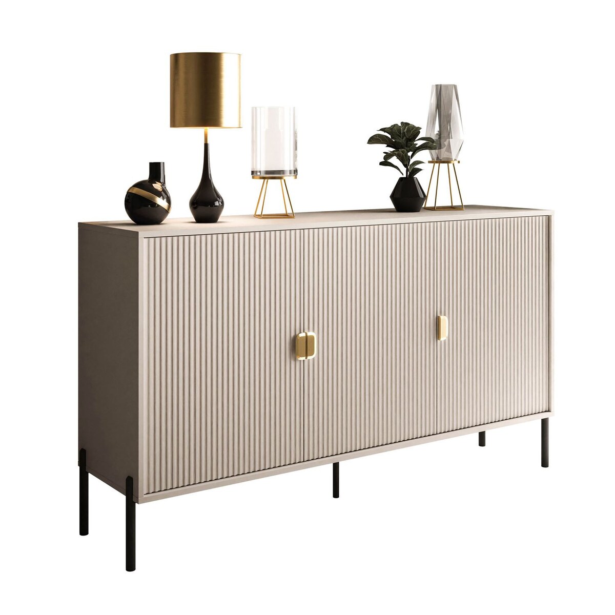 Komoda trzydrzwiowa DALIA 3D, kaszmir, nóżki czarne