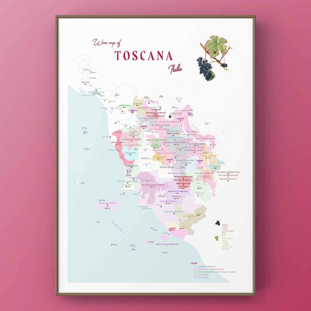 plakat TOSKANIA WŁOCHY region winiarski 40x50cm