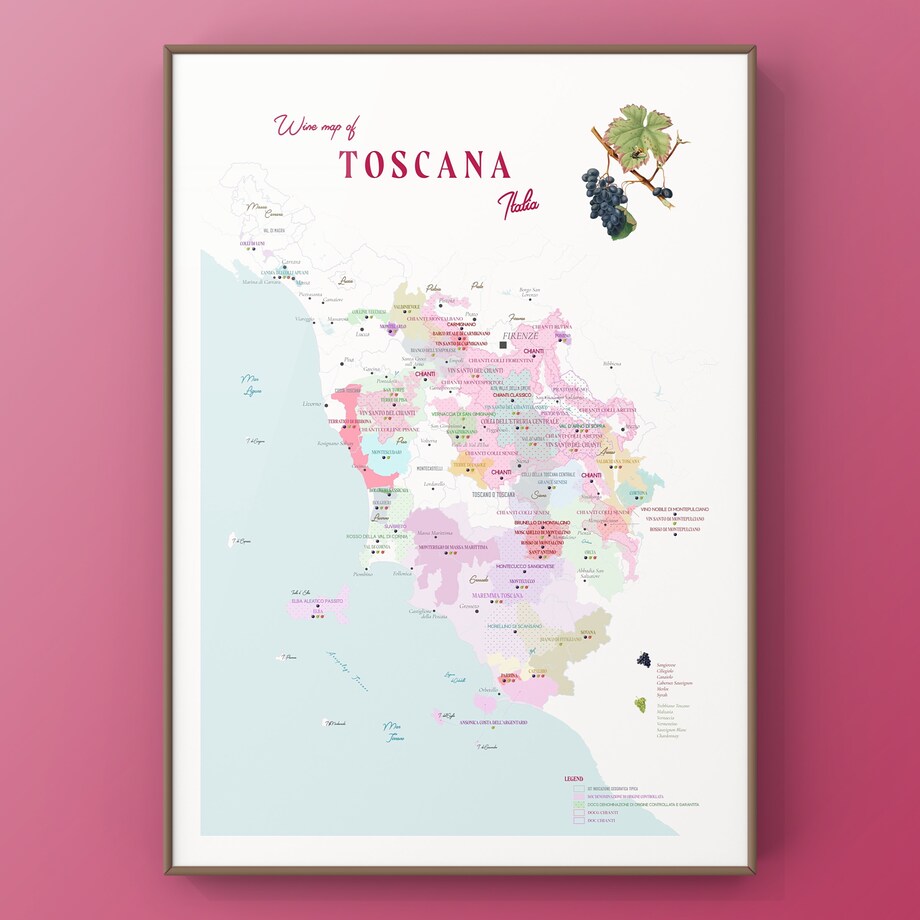 plakat TOSKANIA WŁOCHY region winiarski 40x50cm