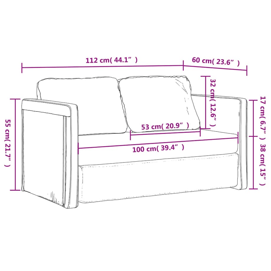vidaXL Sofa podłogowa 2-w-1, czarna, 112x174x55 cm, sztuczna skóra
