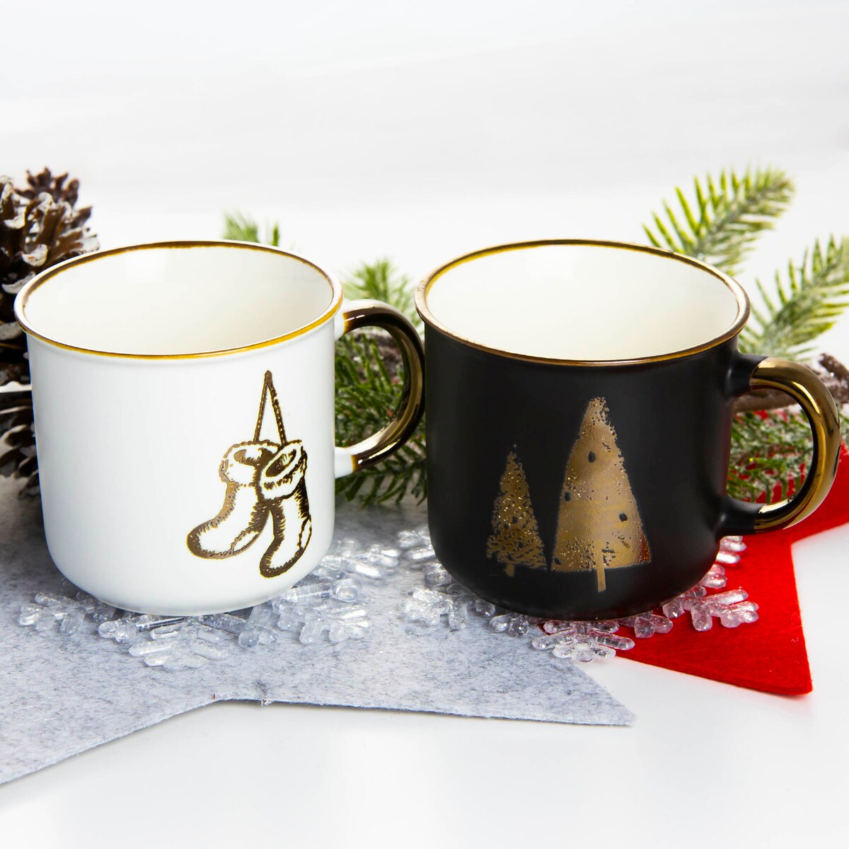 Kubek Świąteczny Boże Narodzenie Na Prezent Porcelanowy Zestaw Buty/Choinka