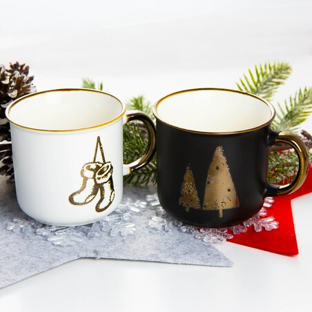Kubek Świąteczny Boże Narodzenie Na Prezent Porcelanowy Zestaw Buty/Choinka