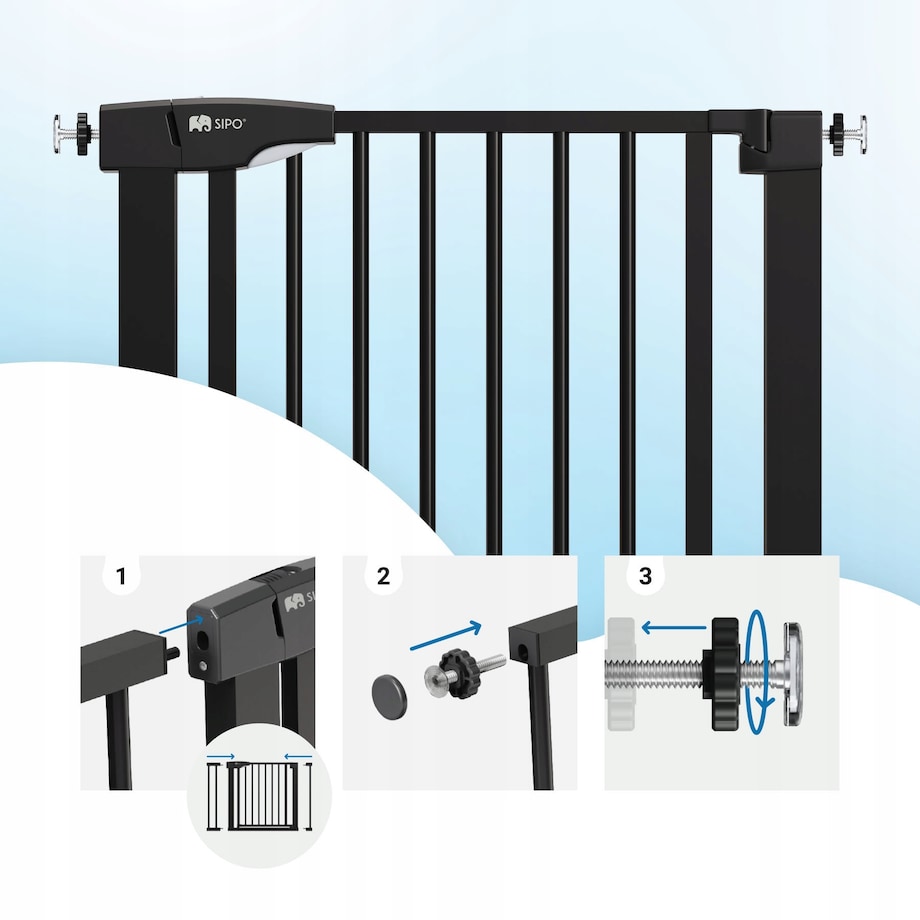 bramka na schody zabezpieczająca, barierka ochronna, sipo, 75-103 cm, czarna