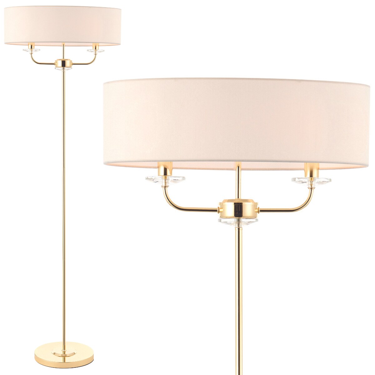 Lampa stojąca Nixon 70563 Endon owalny klosz podwójna mosiądz ecru