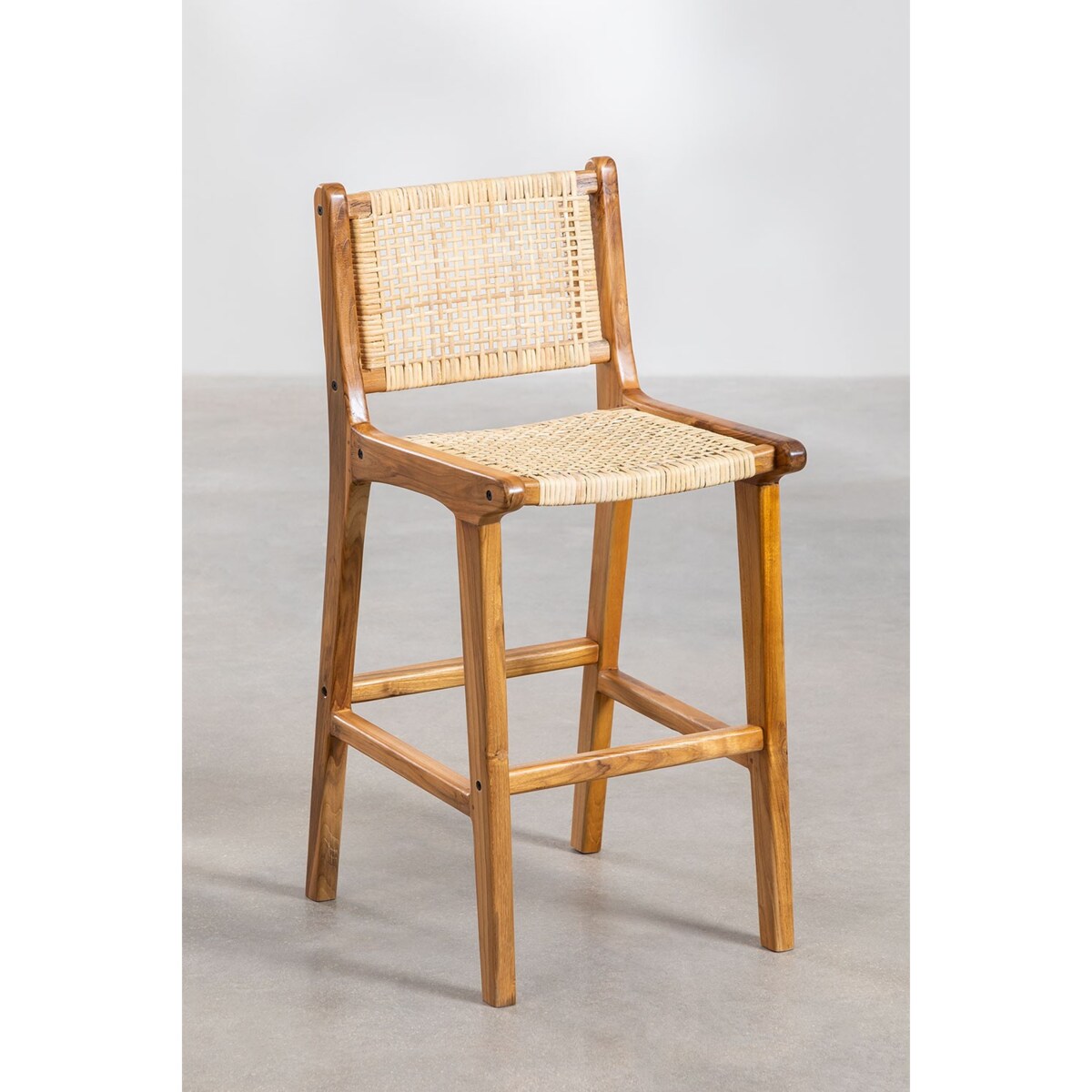 Stołek krzesło barowe z drewna tekowego i rattanu Catua 60 cm