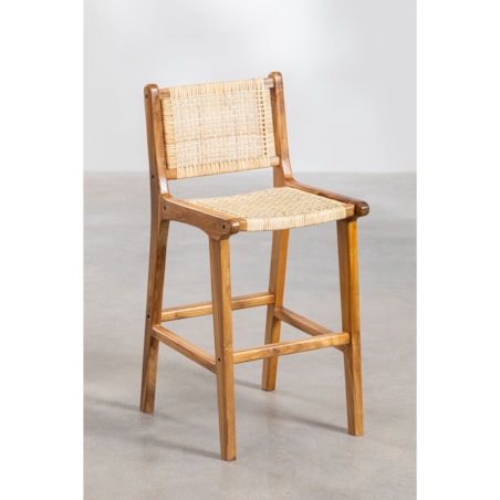 Stołek krzesło barowe z drewna tekowego i rattanu Catua 60 cm