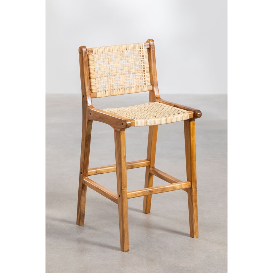 Stołek krzesło barowe z drewna tekowego i rattanu Catua 60 cm