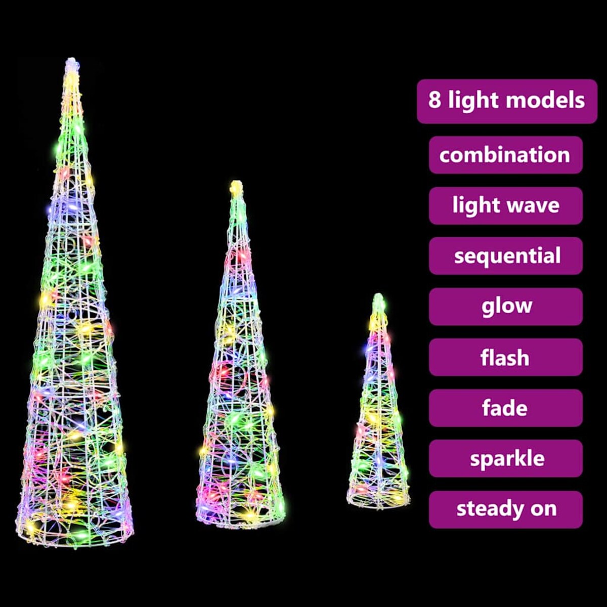 vidaXL Choinka 3 pcs Wielokolorowe 20 x 20 x 80 cm Akryl