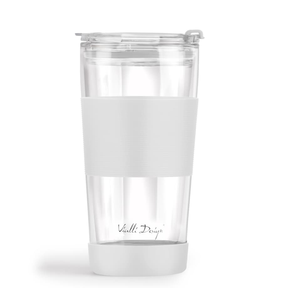 Kubek termiczny szklany ze słomką 600 ml biały Fuori 30404