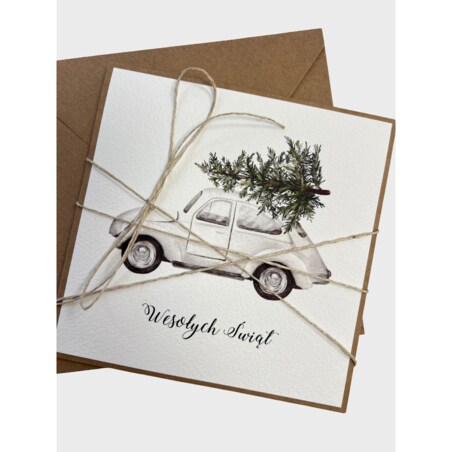 Ręcznie robiona kartka świąteczna na Boże Narodzenie, bożonarodzeniowa + piękne życzenia świąteczne